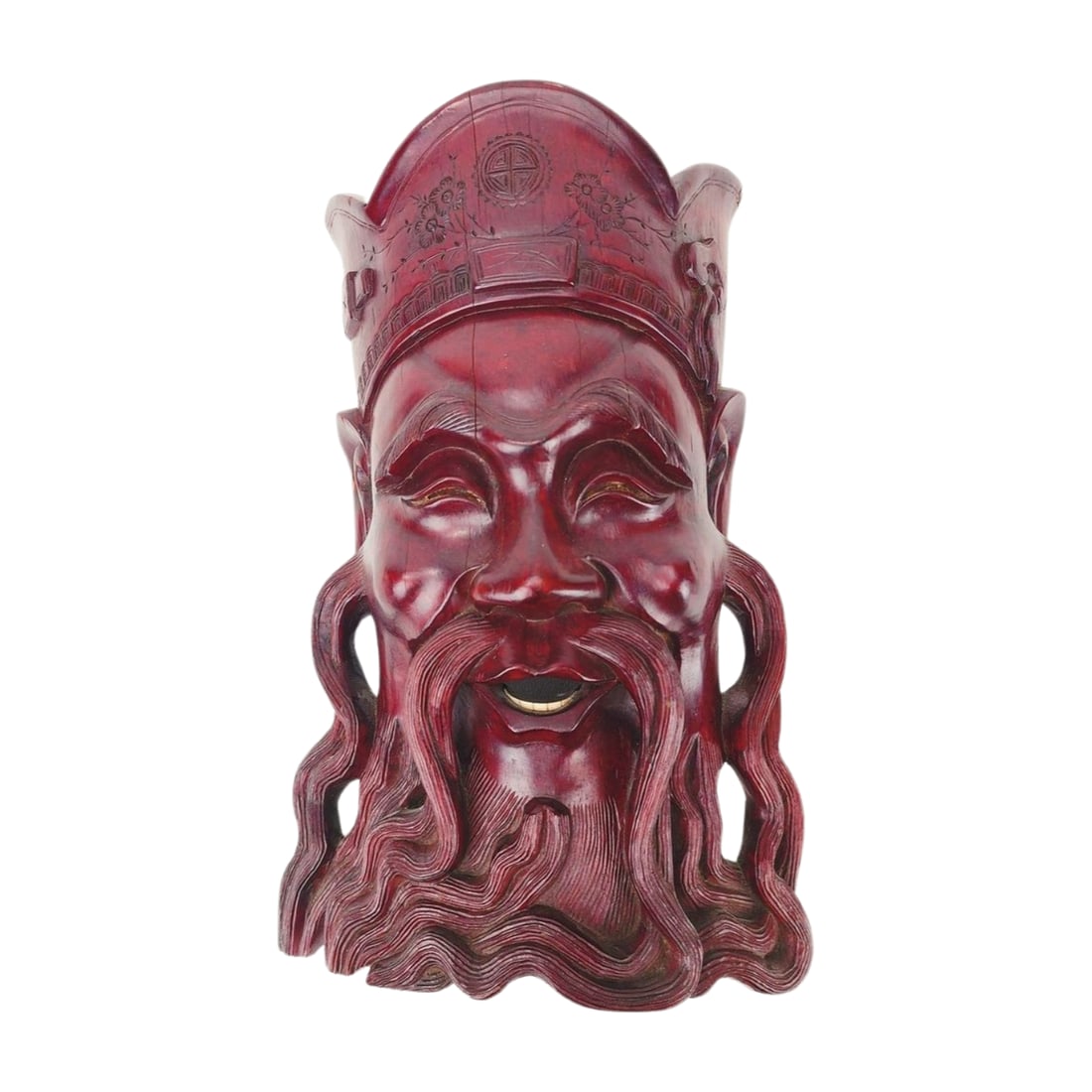 Emperor Shou Lao Wood Carved Chinese Wall Sculpture: Vintage dense wood carved Chinese historical figure wall sculpture possibly Emperor Shou Lao. Measures 14 3/8" x 9" x 4 3/8".