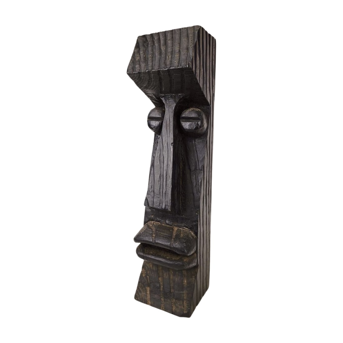 Mid Century Carved Wood Moai Head Signed (1 of 5)