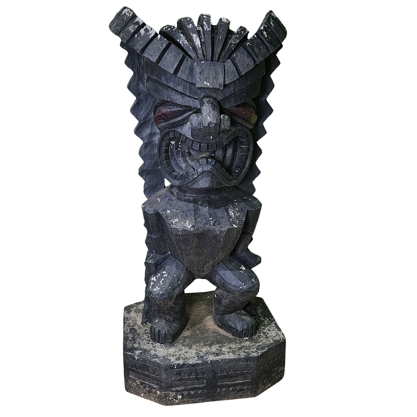 6ft Large Tiki God Light Up Garden Sculpture: Huge fiberglass constructed Tiki sculpture with red light up eyes. Measures 73" x 33" x 27 1/2".