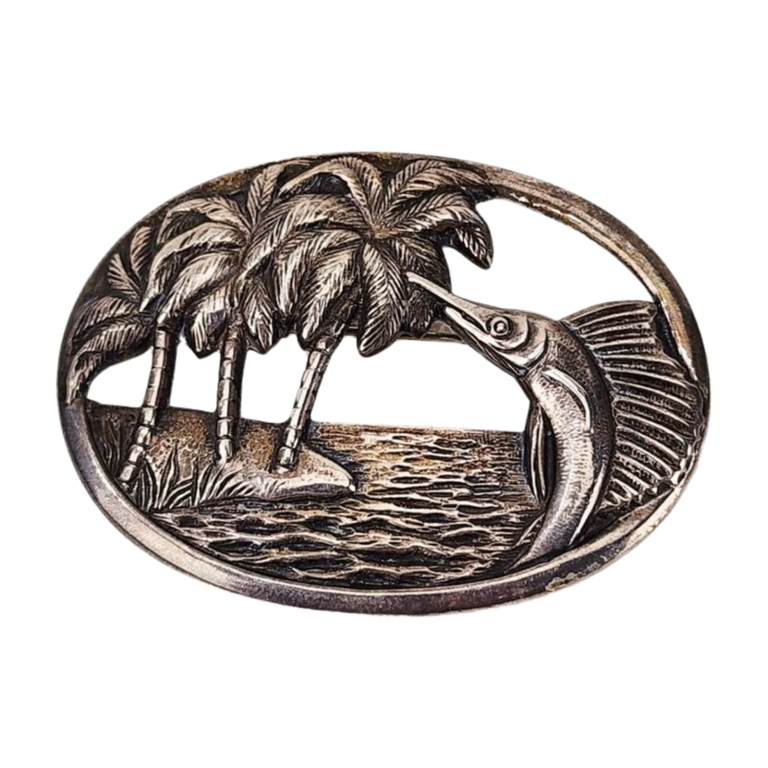 Old Florida Sterling Silver Swordfish Palm Tree Brooch (1 of 3)