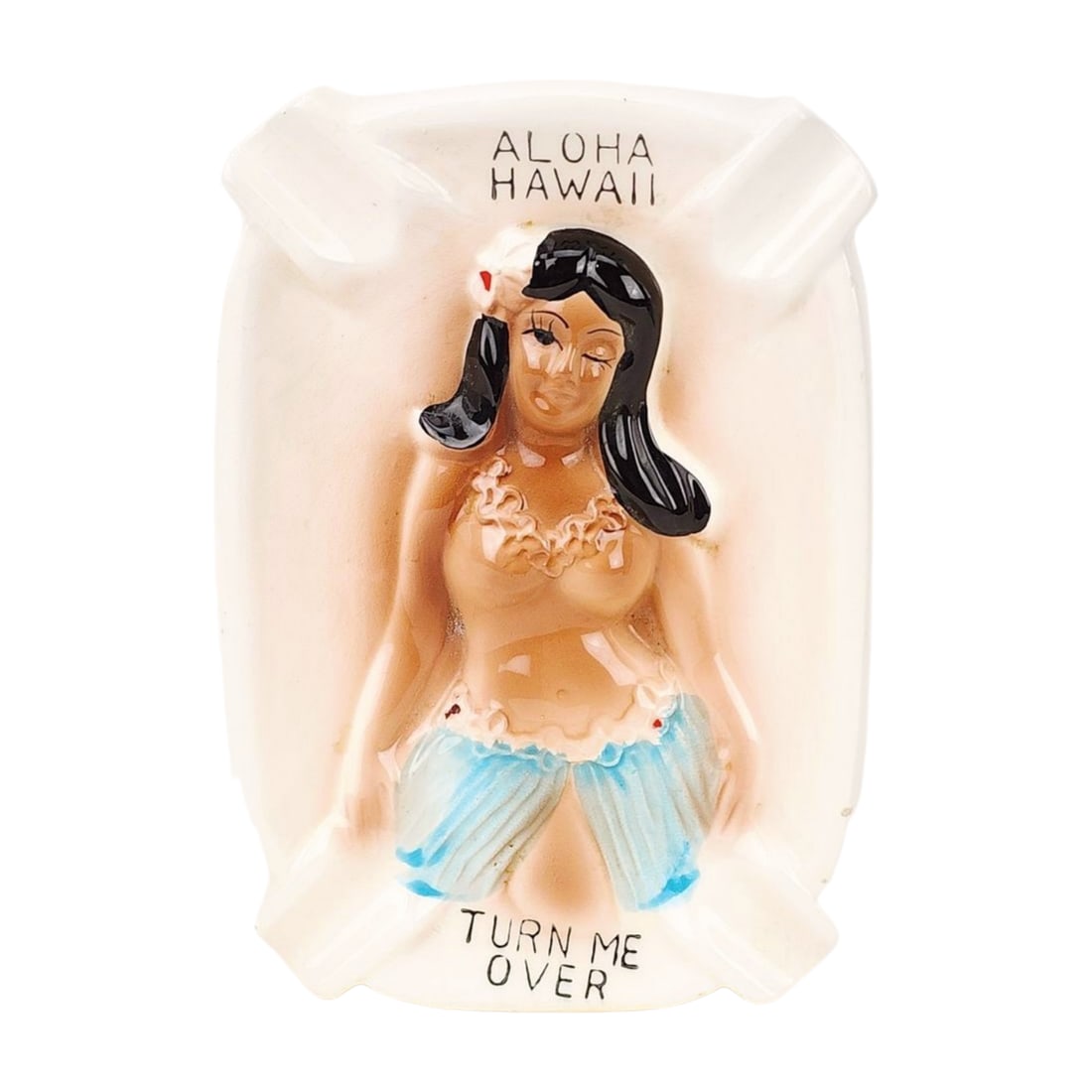 Vintage Aloha Hula Girl Hawaii Turn Me Over Double Sided Ashtray (1 of 5)