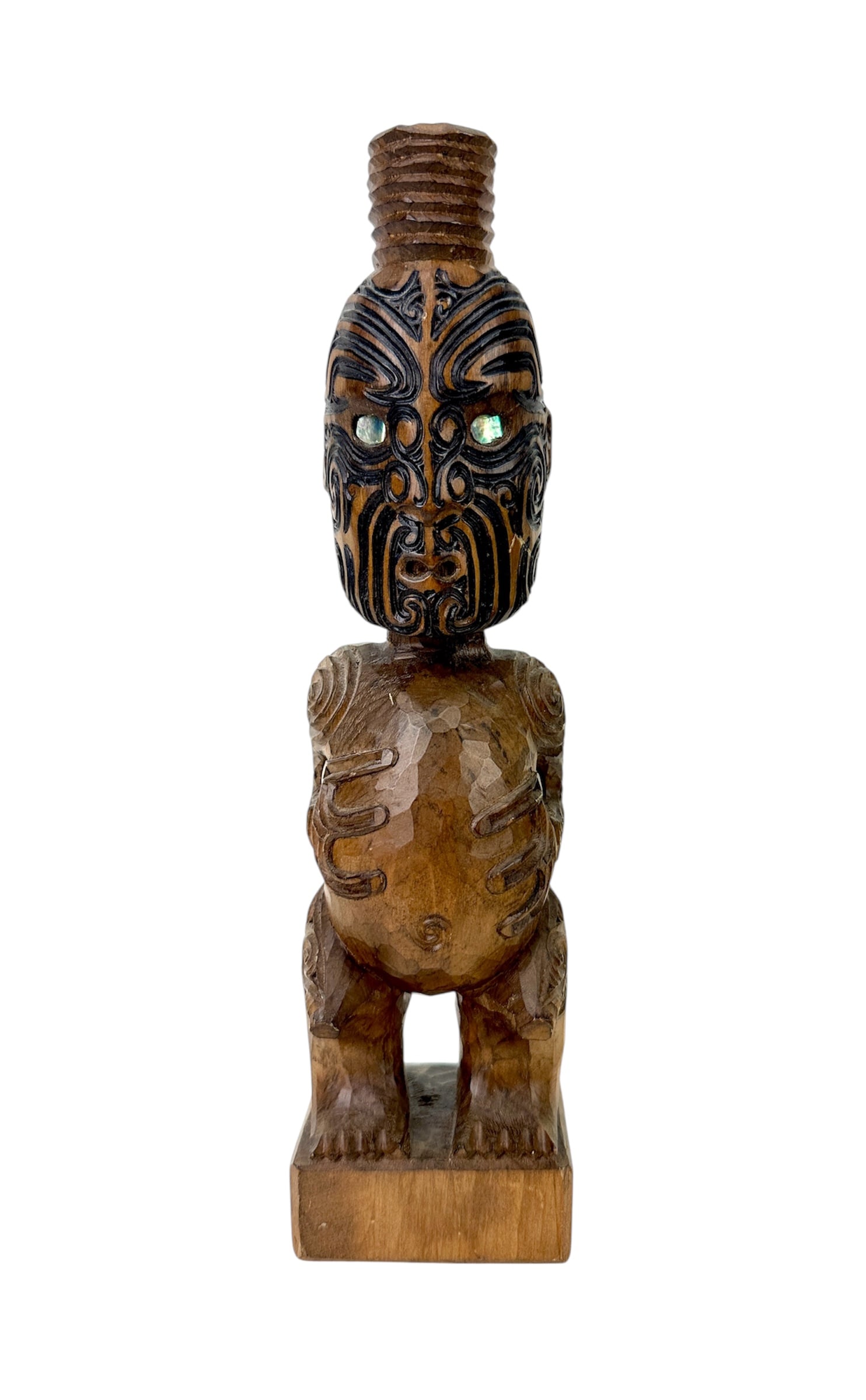 Maori Moko Carved Wood Figure Signed (1 of 8)
