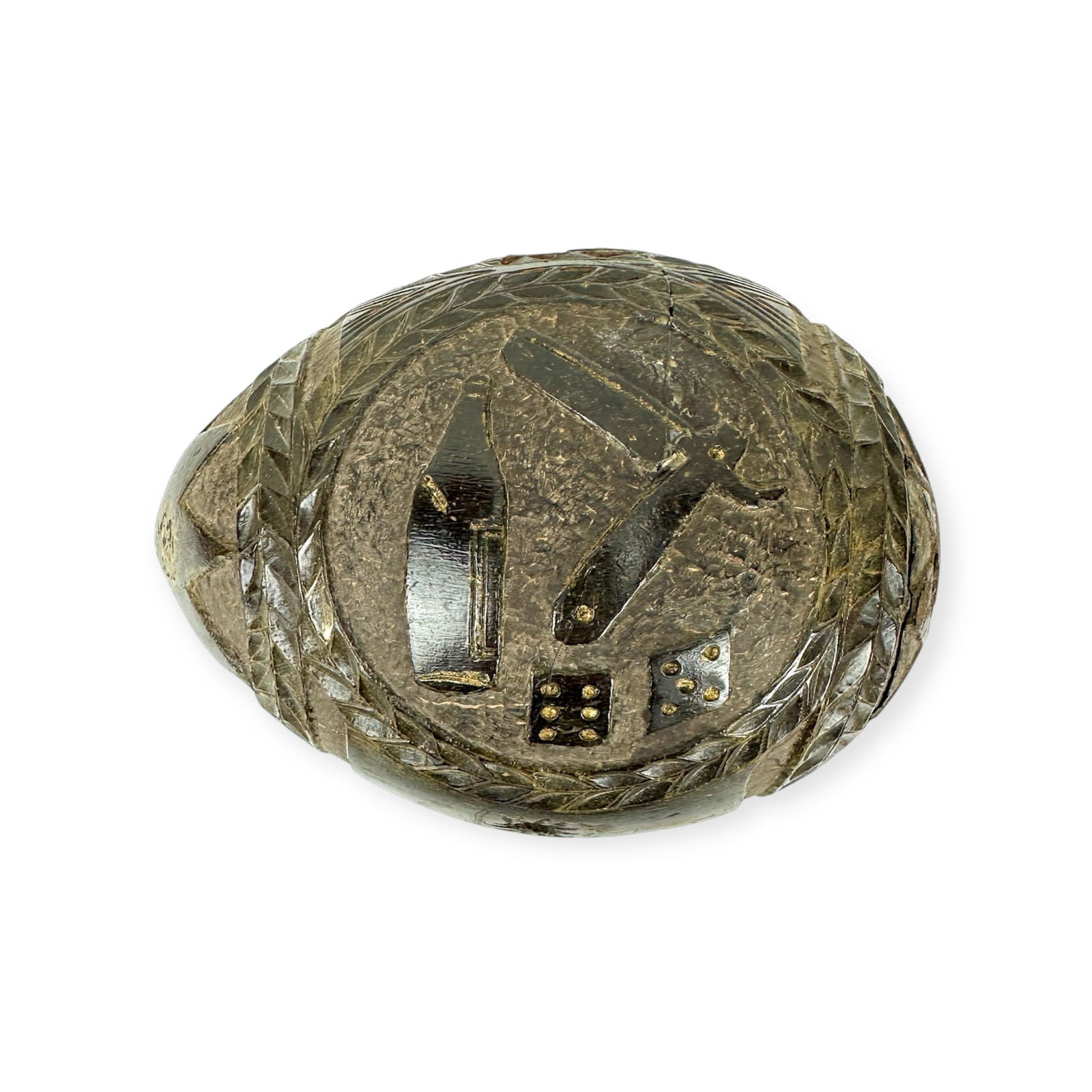 C.1898 Spanish American War Prisoner Carved Coconut Jewelry Box (1 of 5)