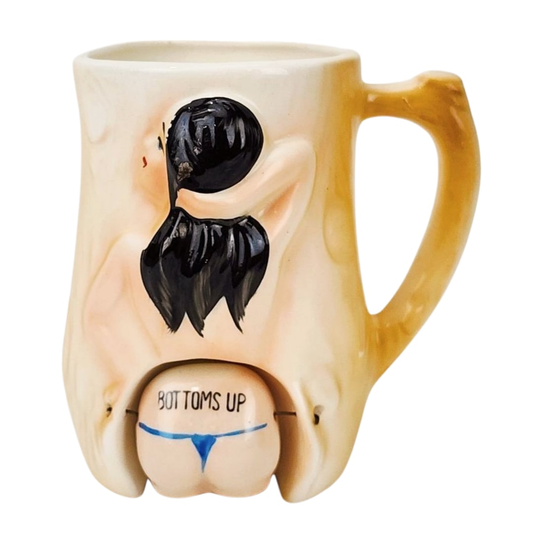 Vintage Bottoms Up Hawaii Novelty Souvenir Hula Girl Mug: Vintage ceramic bottoms up Hawaiian souvenir mug. Spencers, Japan. Measures 4 1/2" x 4 1/4" x 3".