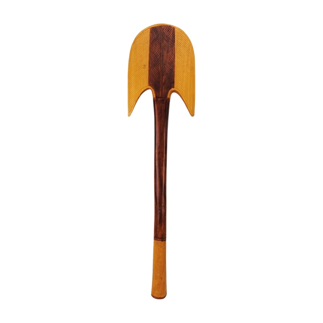 Vintage Double Side Fijian War Club Axe Weapon: Vintage tribal double sided dense tropical wood carved axe shaped Fiji war club. Measures 29 1/8" x 7 1/4" x 1 1/2" thick.