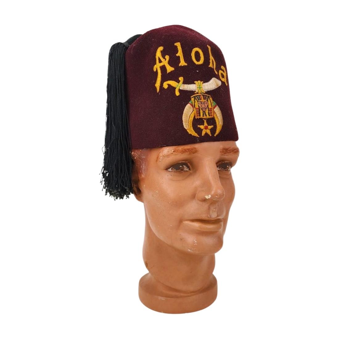 Vintage Shriners Fez Hat ALOHA: Vintage felt Shriners hat ALOHA. Measures Size 7.