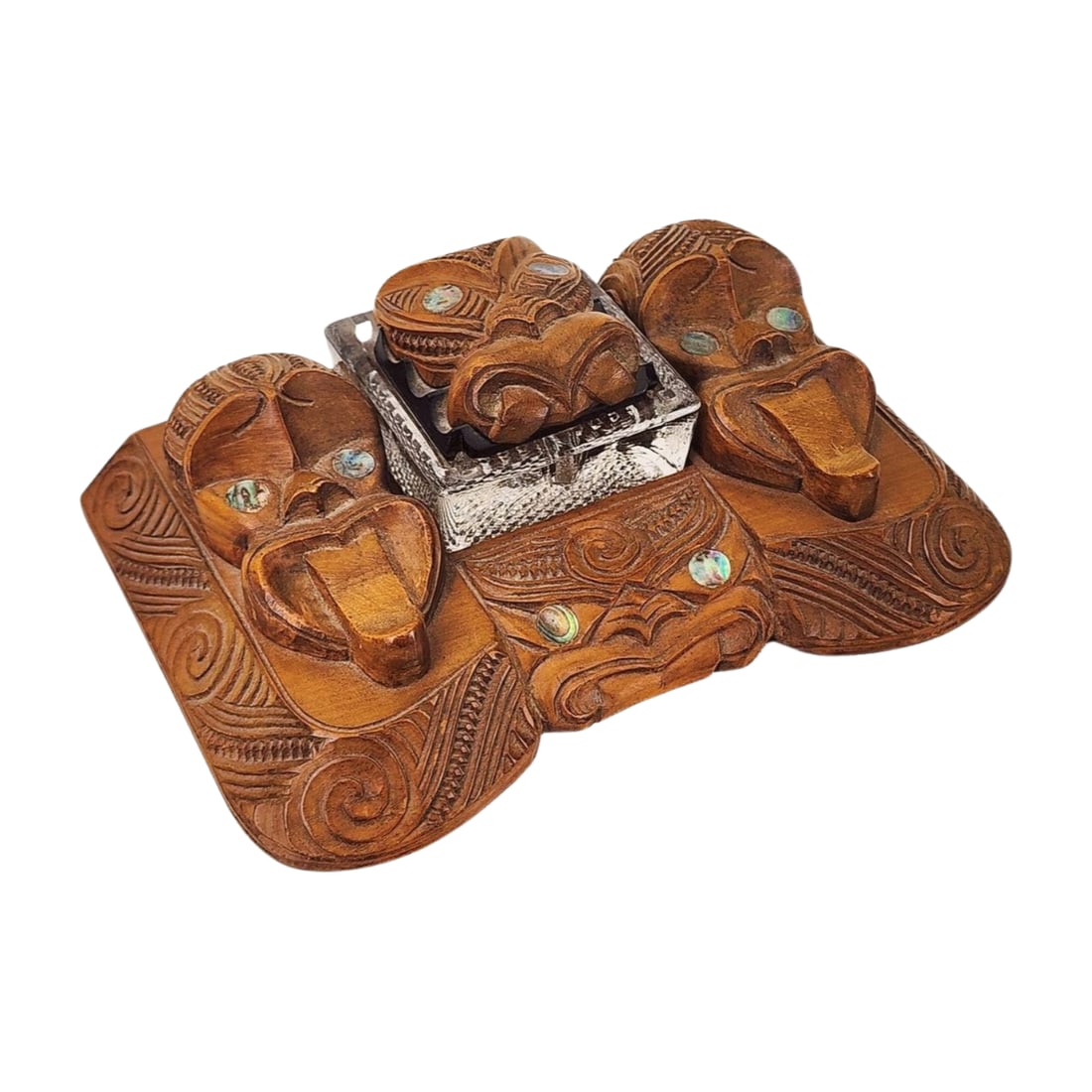 Vintage Maori Carved Desk Set Inkwell (1 of 7)