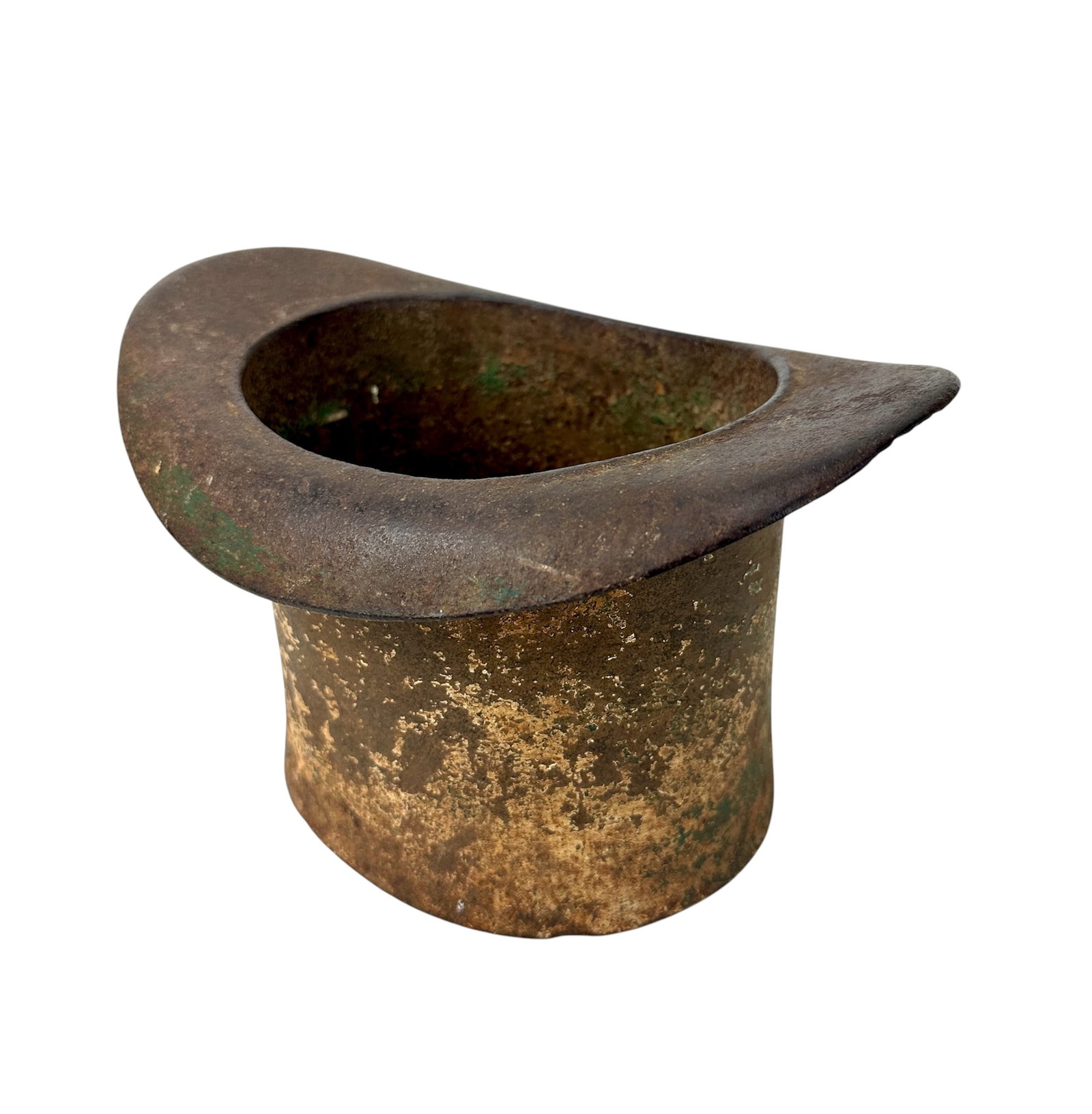 1880's Cast Iron Top Hat Spittoon: 19th century heavy cast iron top hat form spittoon. Original condition with old paint and nice patina Measures 10.5"w x 8.5"d x 6.5"t.