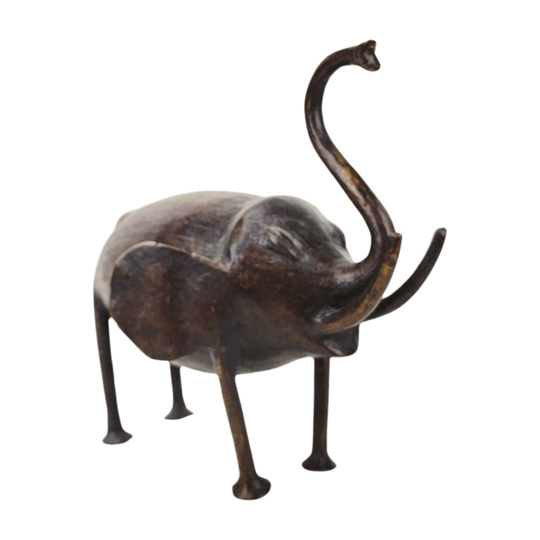 African Burkina Faso Bronze Elephant Sculpture: Vintage African Tribal Burkina Faso bronze sculpture of an Elephant. Measures 9 1/4" x 9 5/8" x 5 1/2".