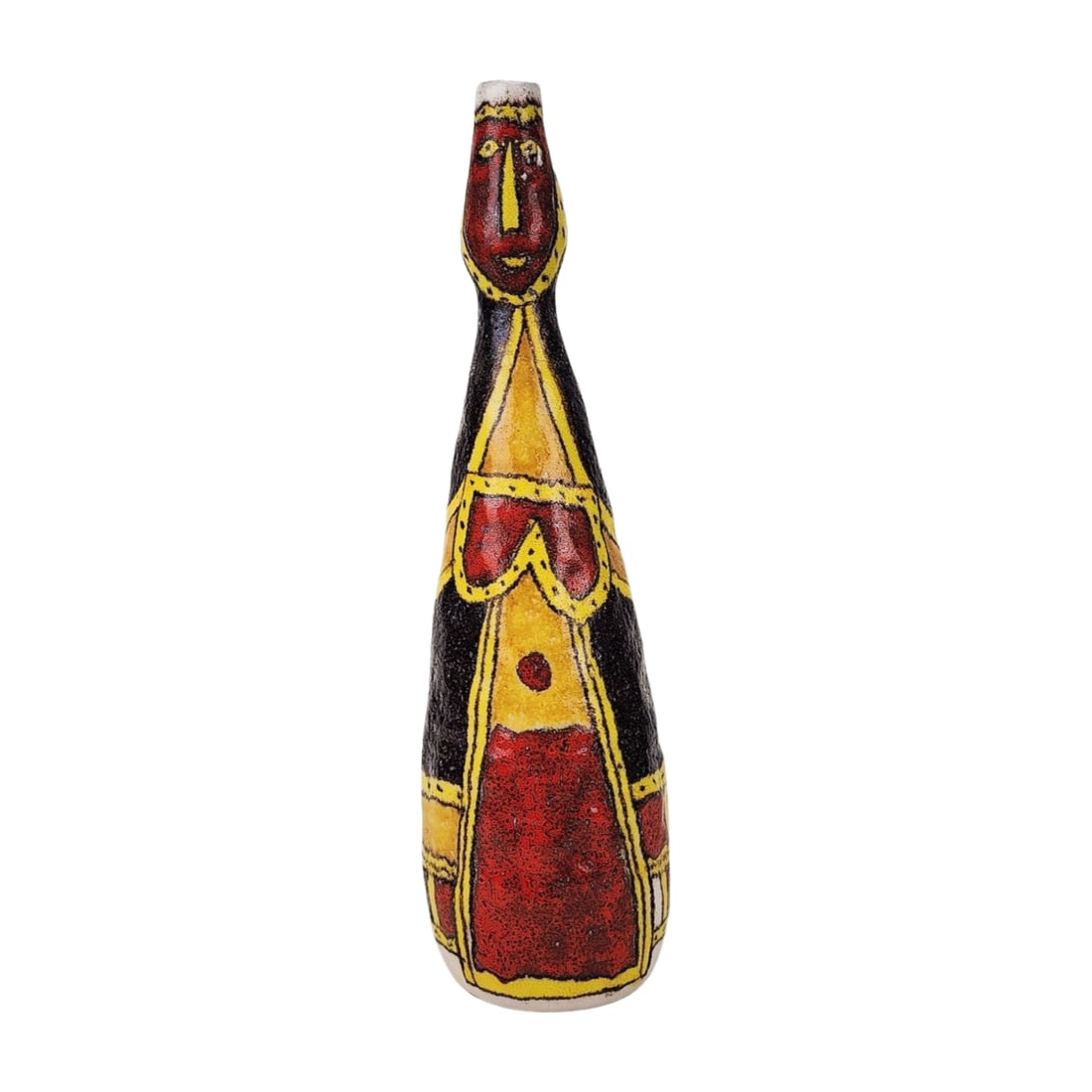 Vintage Gambone Art Pottery Pitcher: Vintage mid century Gambone art pottery abstract vase with donkey on bottom. Measures 13 3/4" x 4".