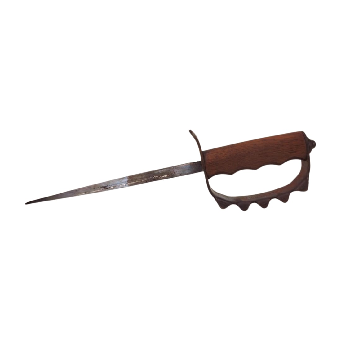 WWI US L.F. & Co. Trench Knife 1917: WWI era US military trench knife by L.F. & Co. circa 1917. Wood handle with iron/ steel duster and spike. Measures 14 1/8" x 4 3/4".