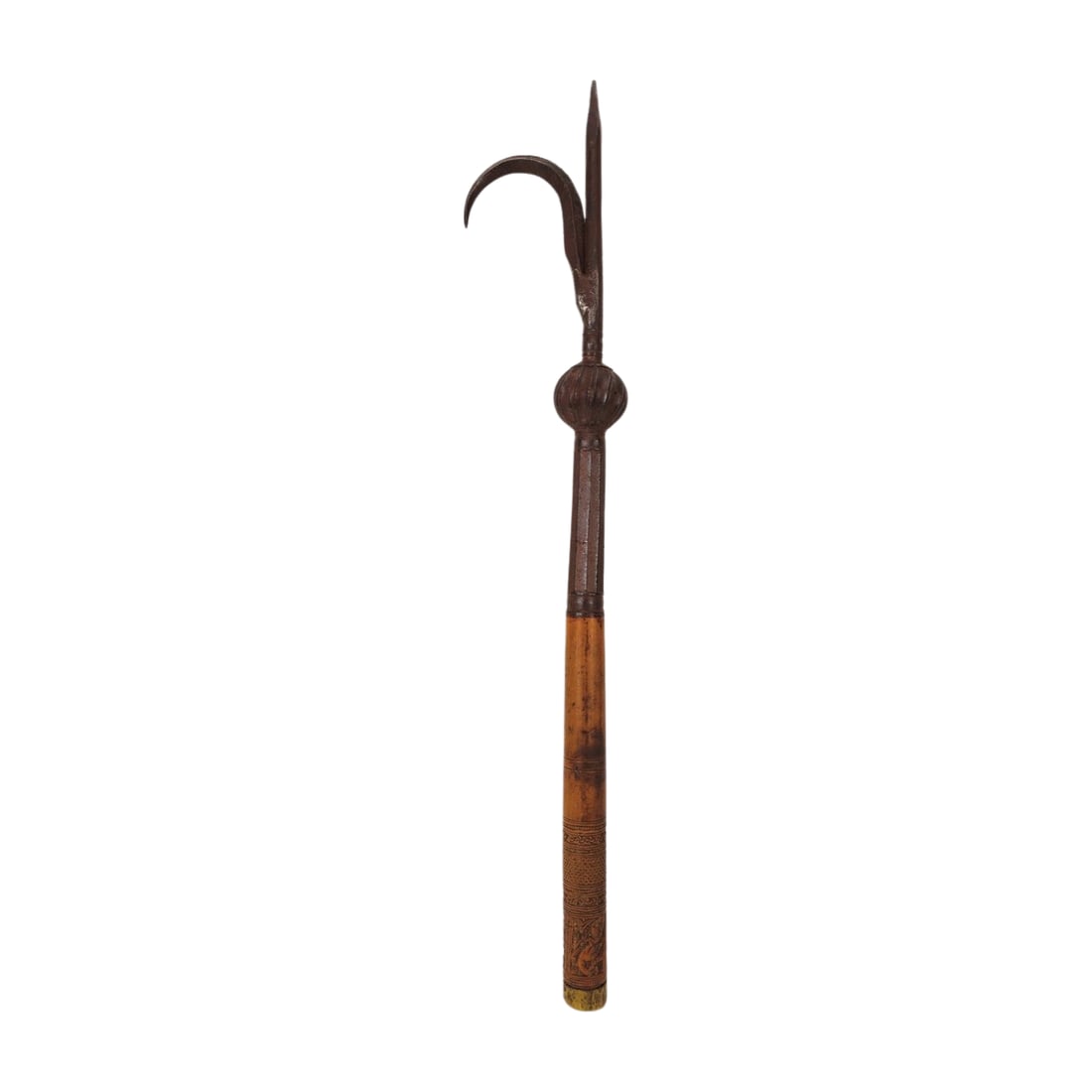 Antique Ankusha Carved Wood Handle Elephant Goad: 19th century Indian Ankus Elephant Goad with steel hook and carved wood handle. Measures 22 1/4" x 4 1/4".