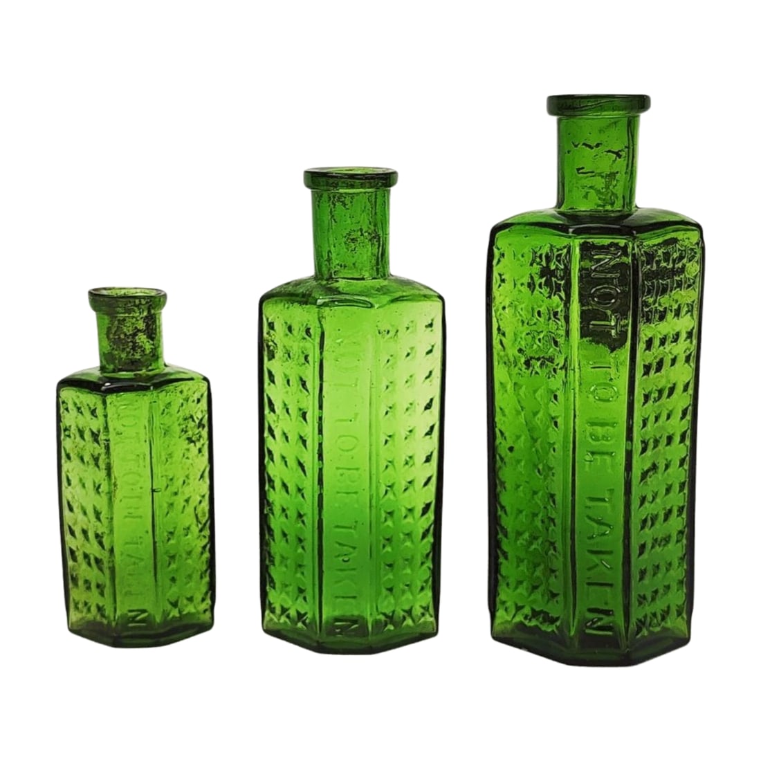Antique Group of 3 Green Glass Poison Bottles (1 of 6)