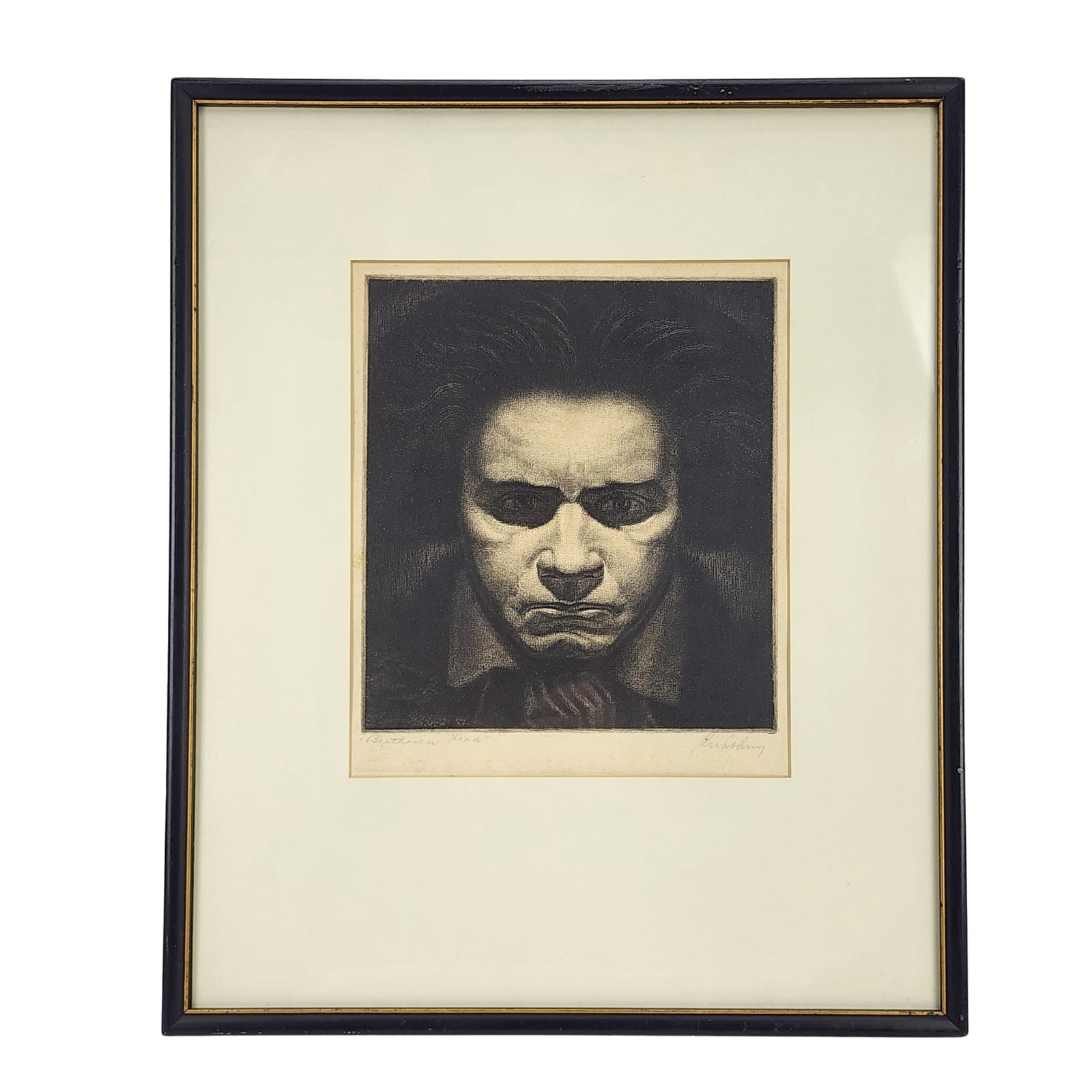 Ludwig Van Beethoven Signed Lithograph Portrait: Antique lithograph Signed by unknown artist of Ludwig Van Beethoven. Signed lower right possibly Richard Pokorny, a Viennese painter who is known for this type of portrait work circa 1930. Measures 8 