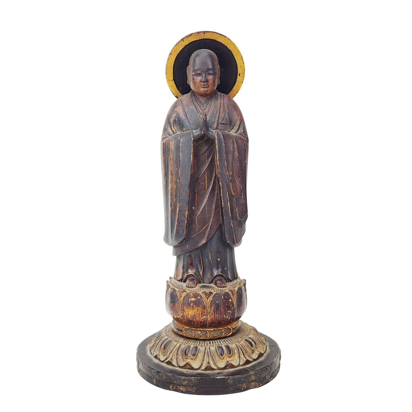 Antique Meiji Period Gilt Wood Carved Buddhist Priest (1 of 7)