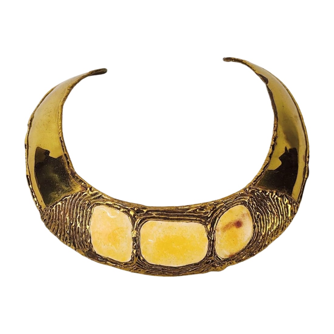 Vintage Brutalist Luciano Choker Necklace: Vintage brass brutalist choker signed Luciano on backside. Measures 6" x 6".