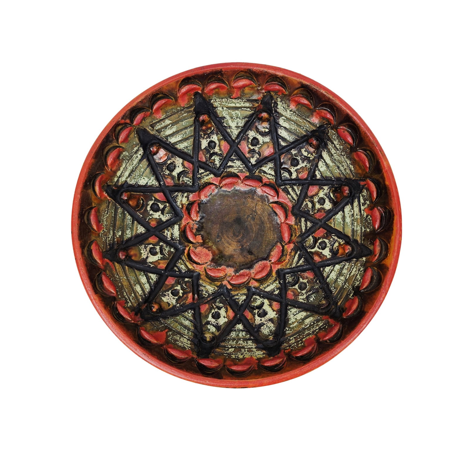 Vintage Mid Century Modern Italian Art Pottery Bowl: Vintage Italian art pottery bowl stamped Italy on bottom. Measures 3" x 9 1/4".