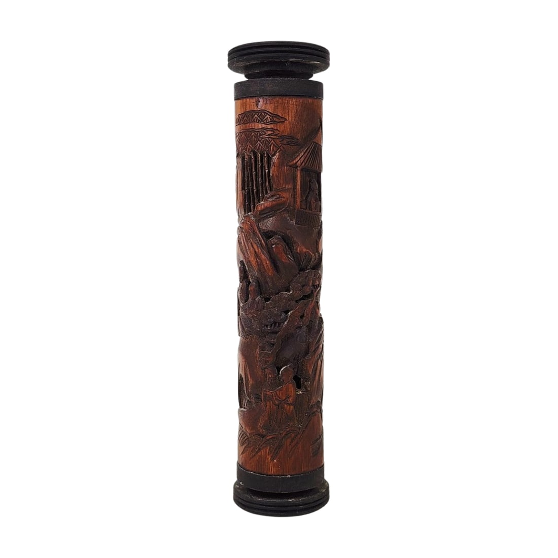 Antique Chinese Bamboo Carved Seven Sages Incense Holder: Antique Chinese bamboo carved incense holder with what appears to be the Seven Sages. Measures 11 1/4" x 2 1/2".