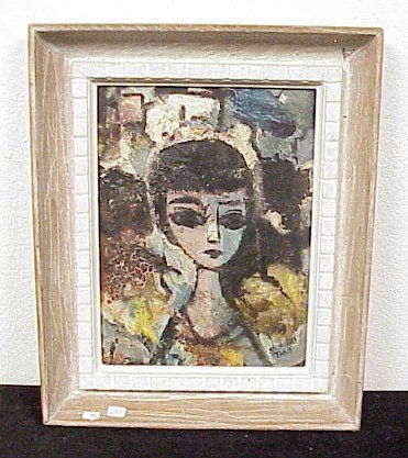 Framed oil on Board, Portrait of Girl-Takis, 1960': Framed oil on Board, Portrait of Girl-Signed Nicholas Takis. Measures 11 1/4 X 8 1/2 inches. Very Good Condition