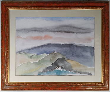 Walter Piacesi - Alta Valle del Metauro, 1973: Walter Piacesi - Upper Metauro Valley, 1973 Watercolor on paper 42x56 cm; signature top right. Authentication of the artist on photo and label of Studio d'Arte Ca 'Spinello (PU) with reference number