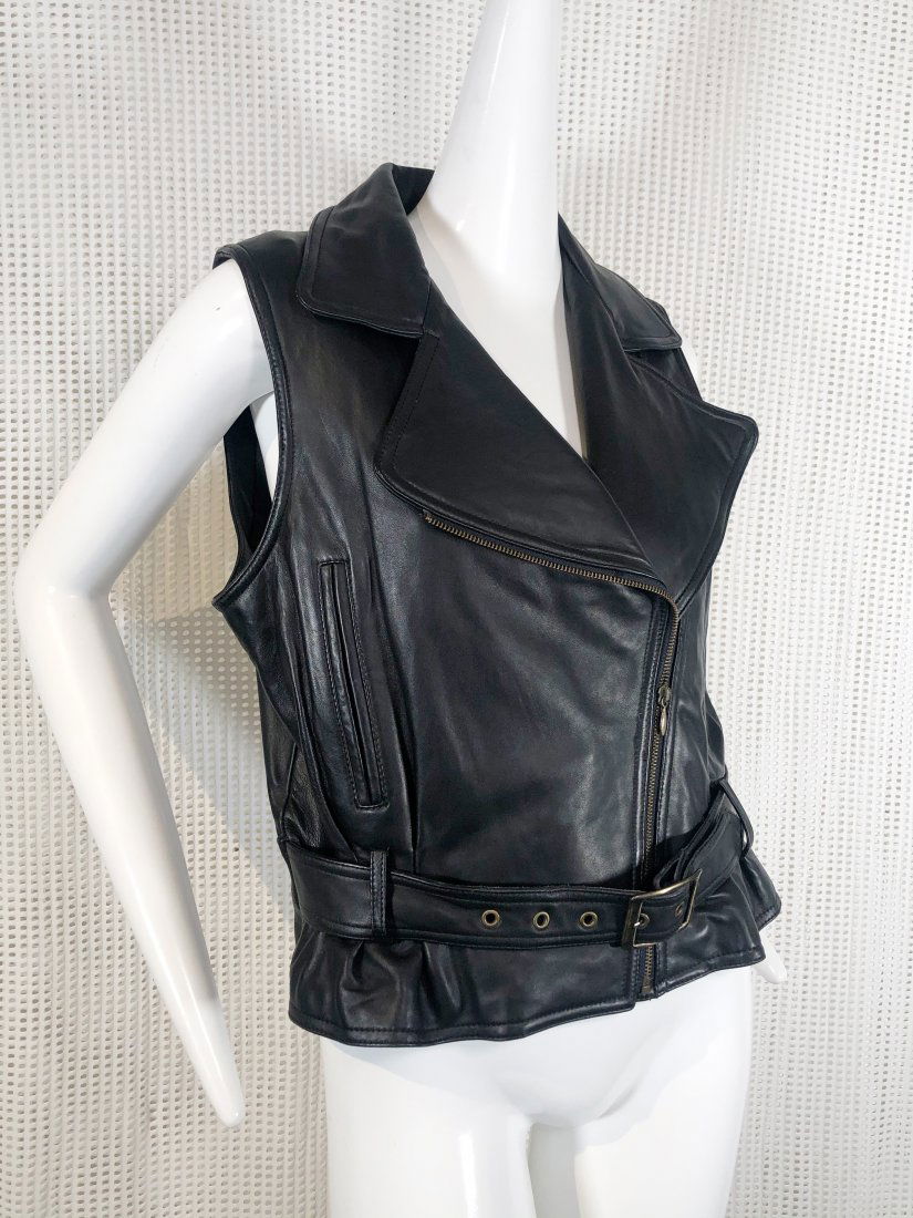 1980 Michael Joseph Black Leather Biker Vest: 1980 Michael Joseph black leather biker vest. Belted. Size Large.