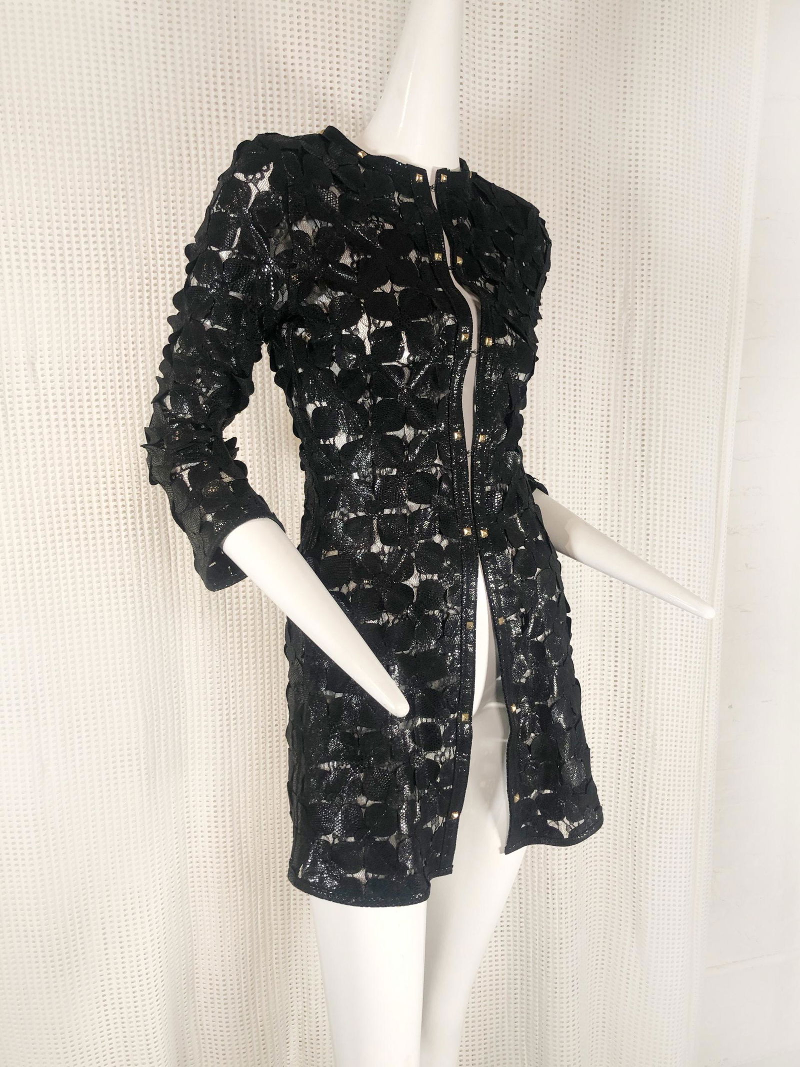 Caban Romantic Leather Laser Jacket w/ Flower Appliques (1 of 8)