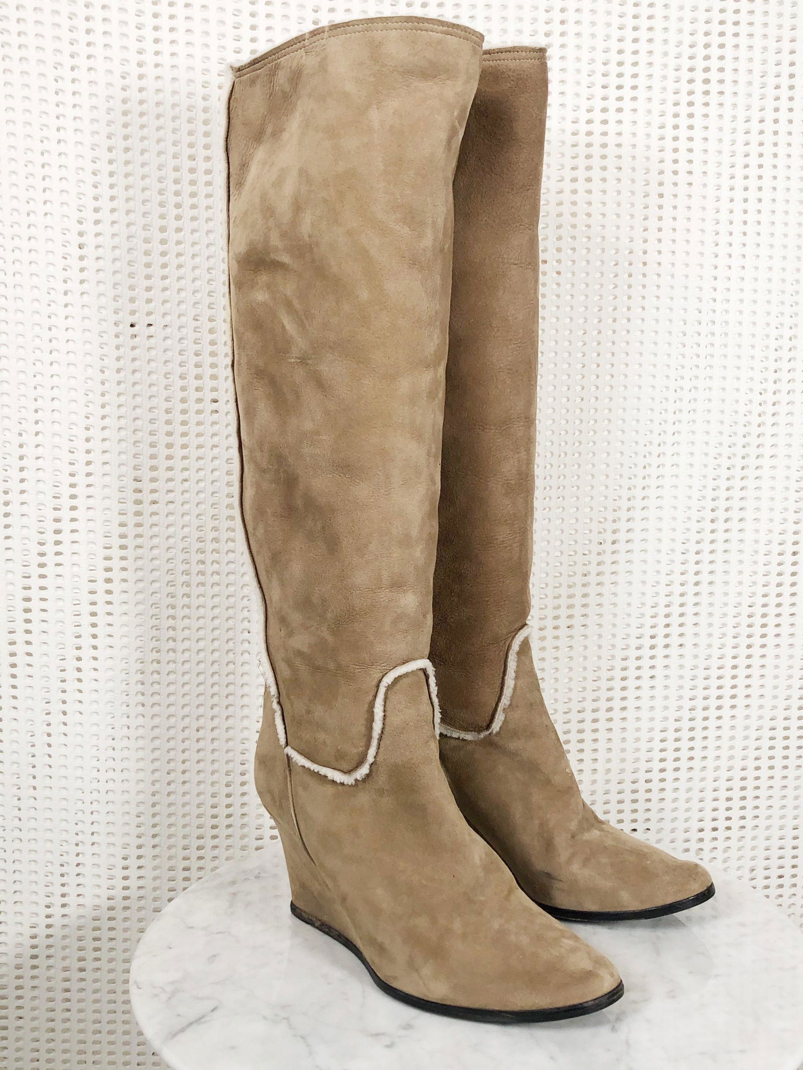 Coach Knee-High Putty Suede Wedge Heeled Boots (1 of 4)