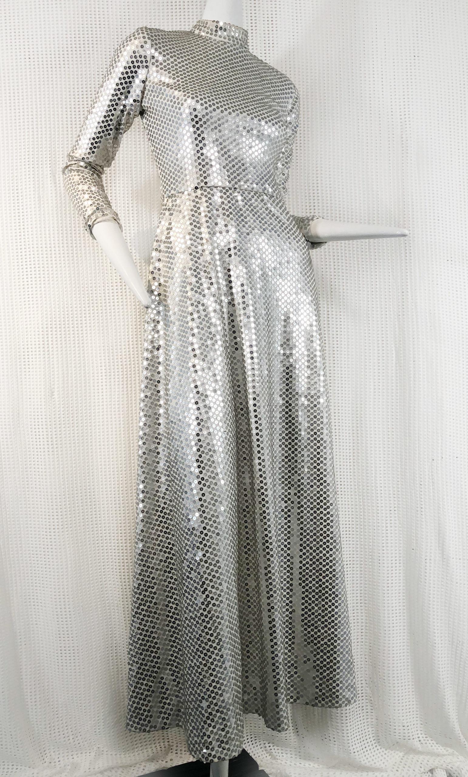 1970 Silver Sequin Kiki Hart Gown with Full Skirt (1 of 6)