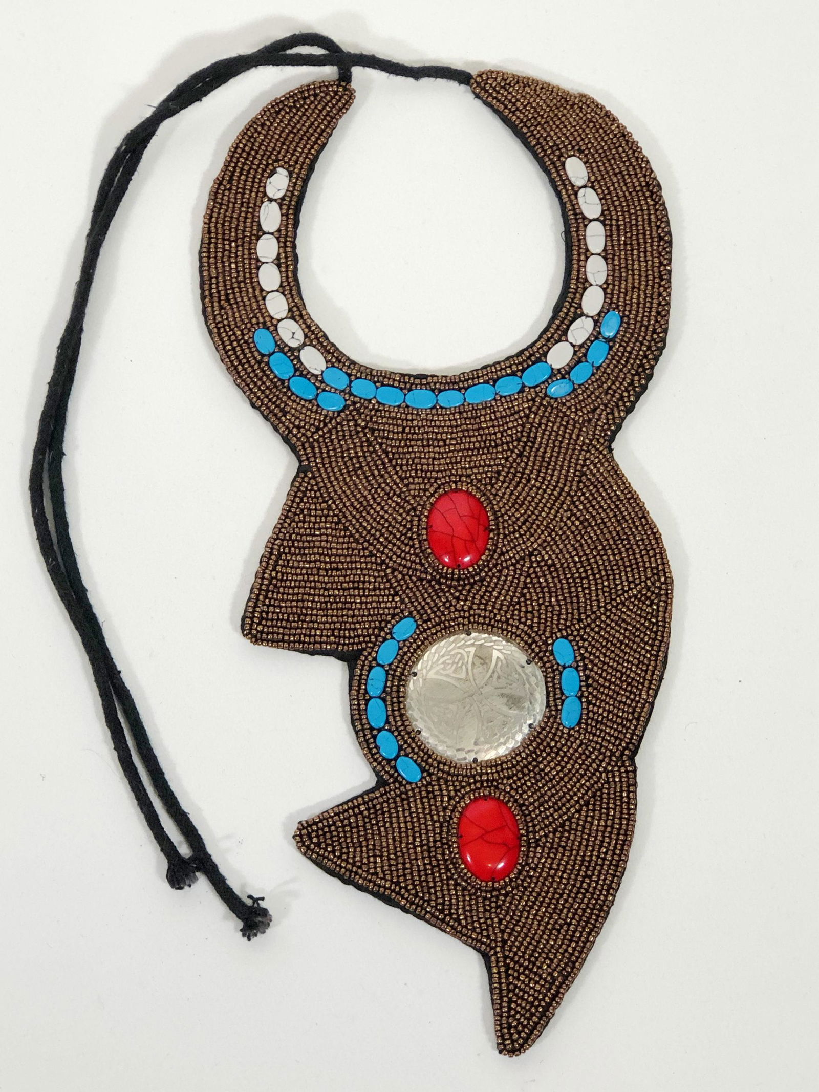 Hand-Beaded Art-To-Wear Necklace on Leather (1 of 4)