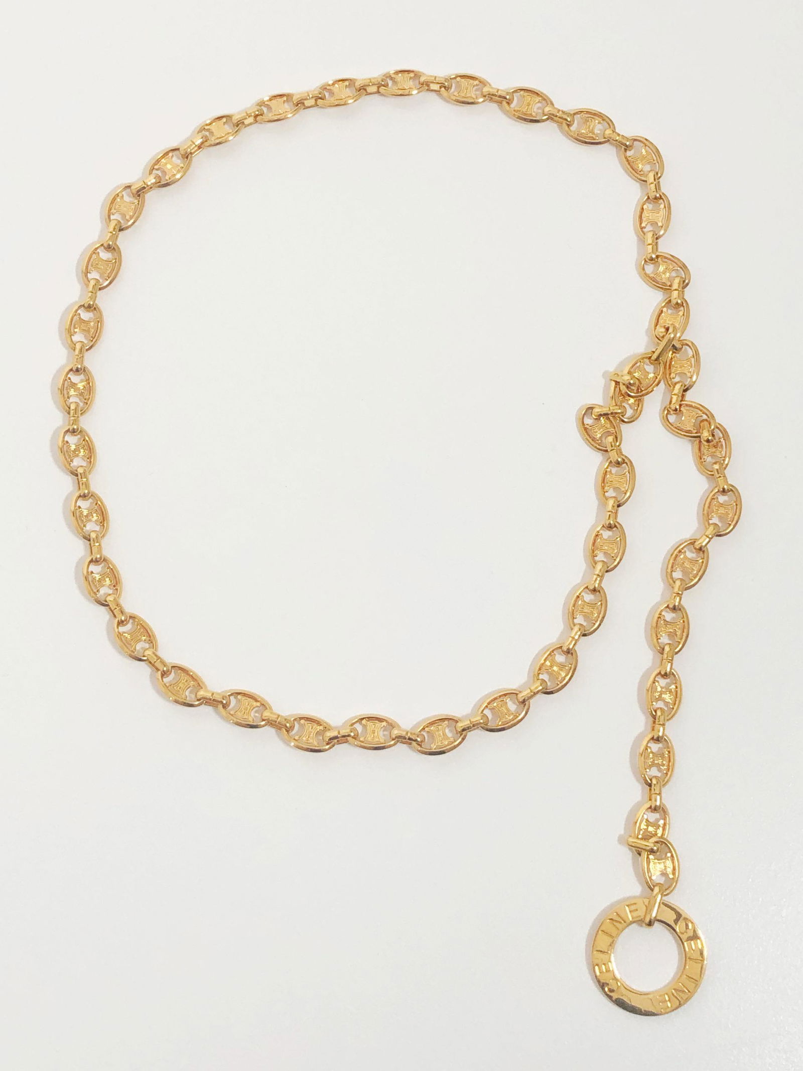 1980 Celine Gold Link Chain Belt: 1980 Celine Gold Link Chain Belt. Measures: 41.5".