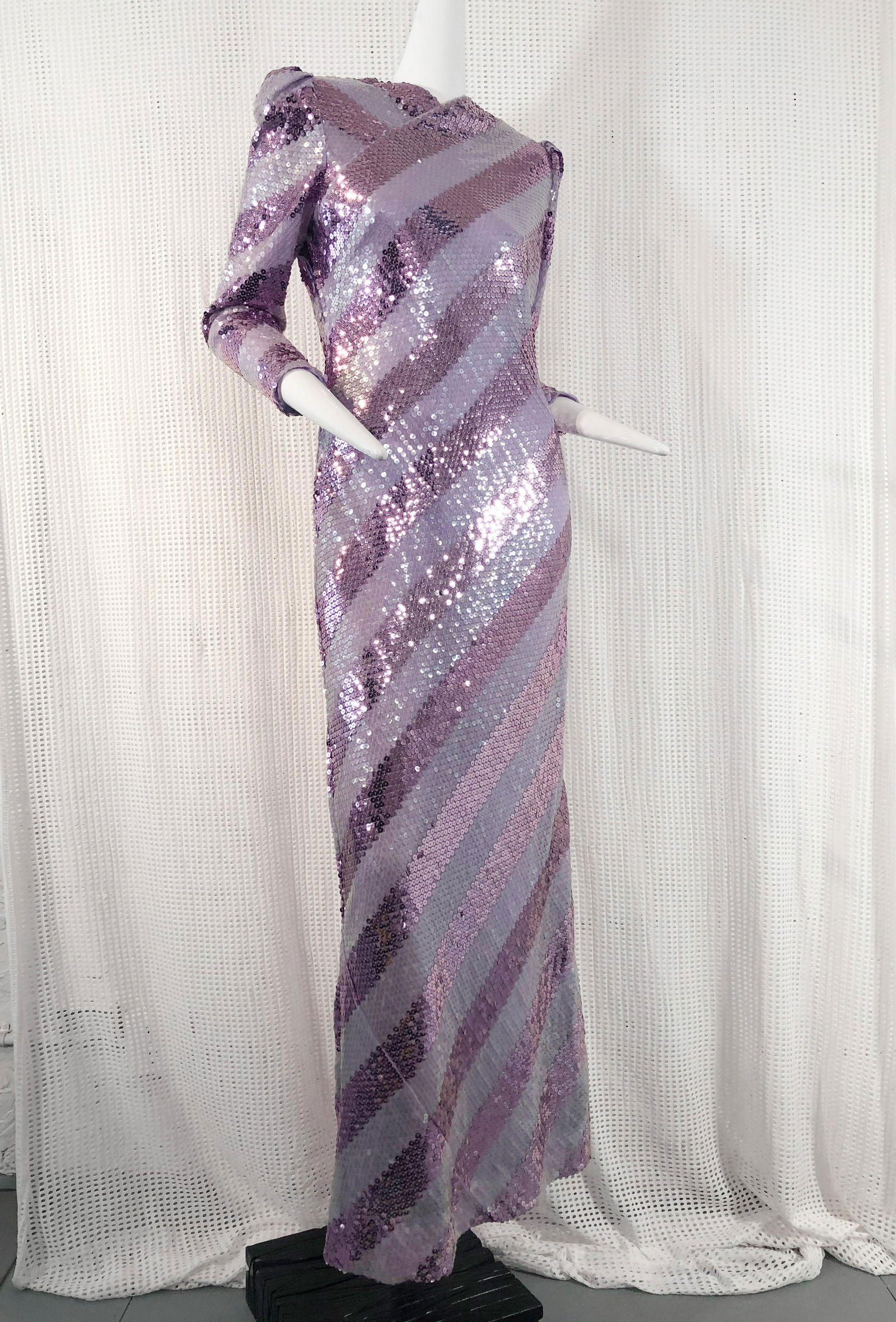 1980s Estevez Lavender Sequin Striped Column Gown (1 of 7)