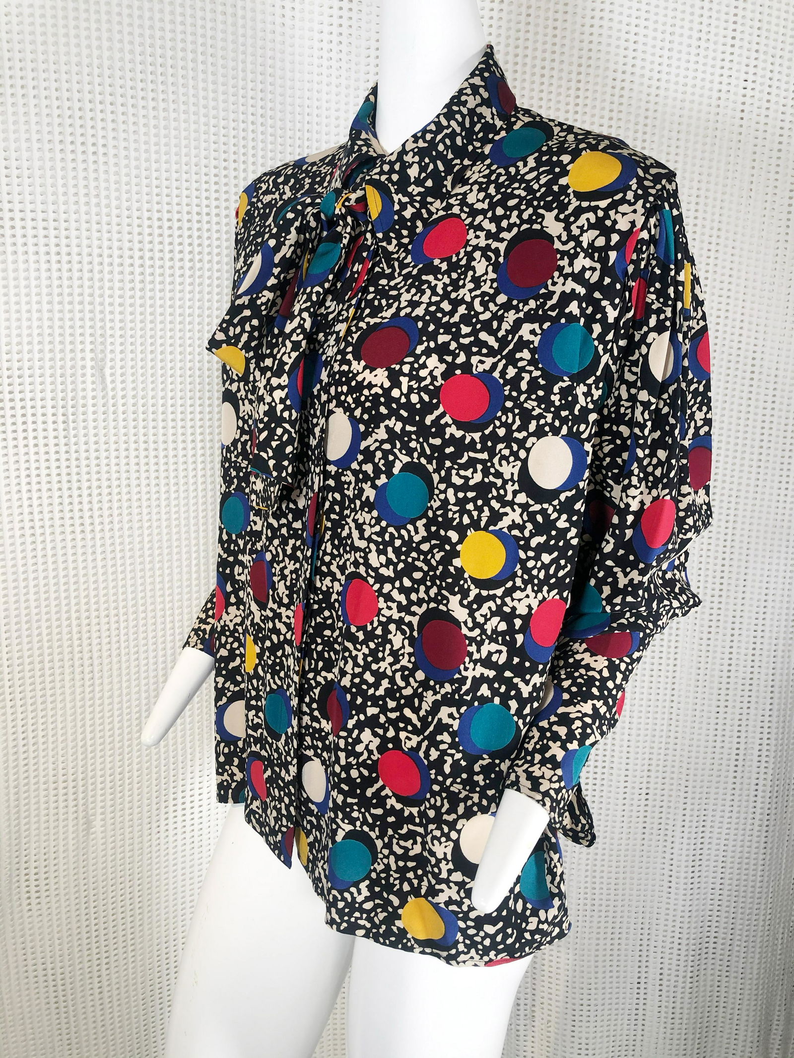 1980s Ungaro Bold Polka Dot Silk Blouse w/ Bow (1 of 7)
