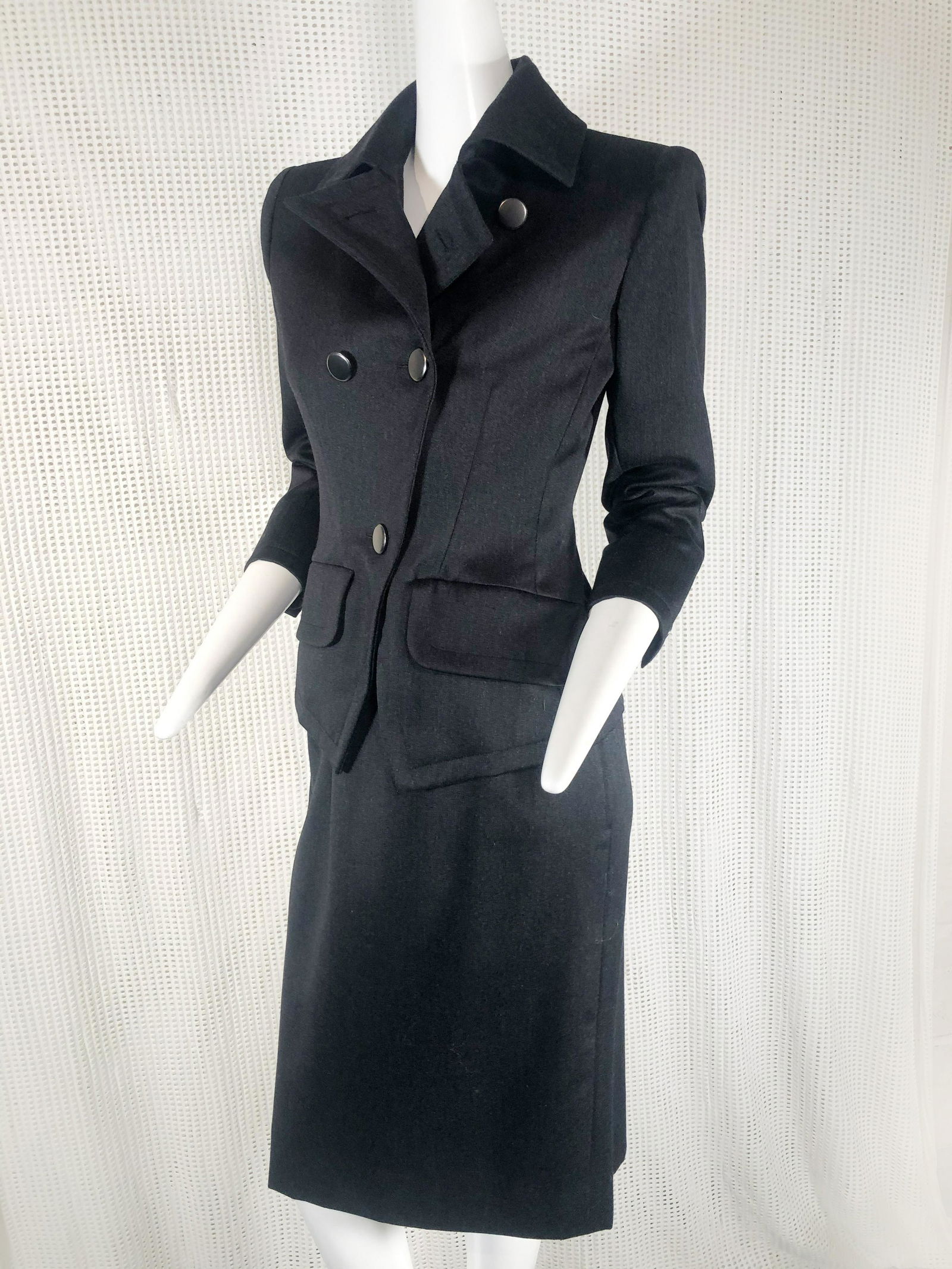 1980s Yves Saint Laurent Black Gabardine Skirt Suit (1 of 7)