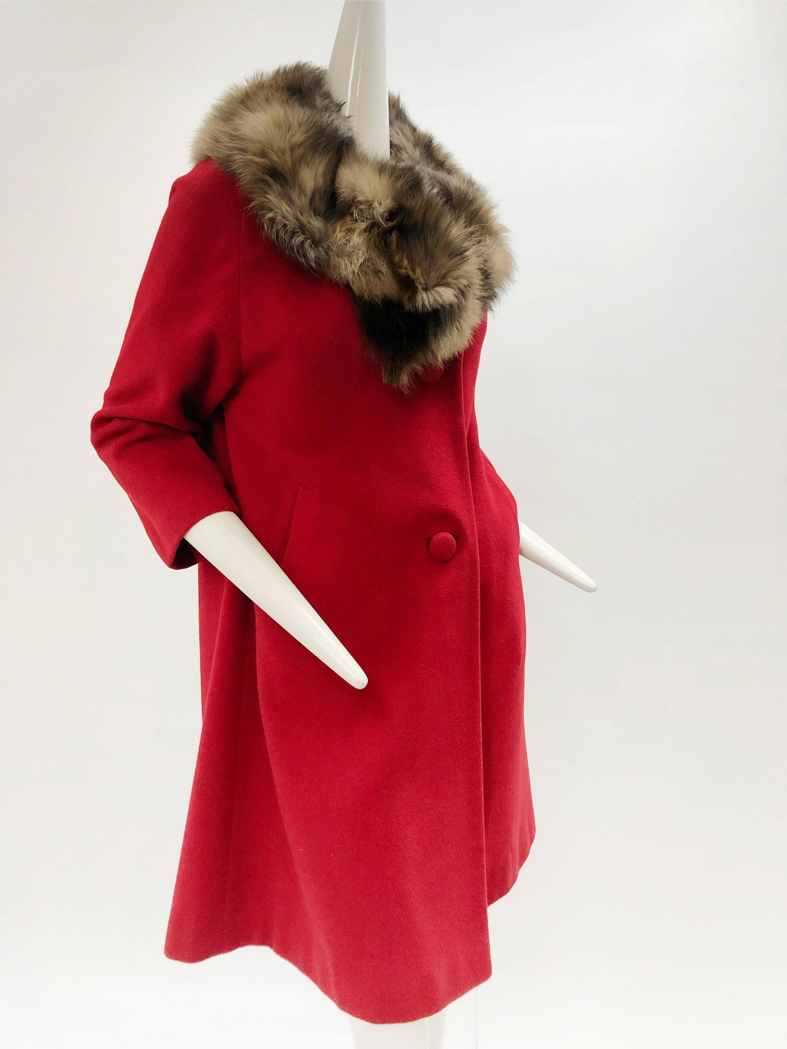 1960 Red Wool Coat with Natural Fox Fur Collar (1 of 7)
