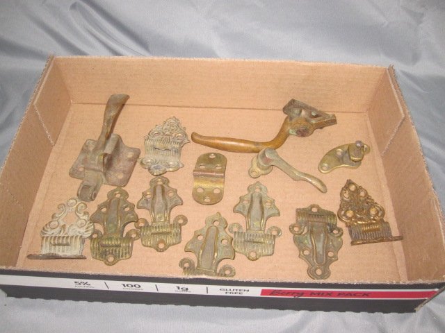 Antique Ice Box Hardware: Lot has handles and latches for antique ice box. Very hard to find.