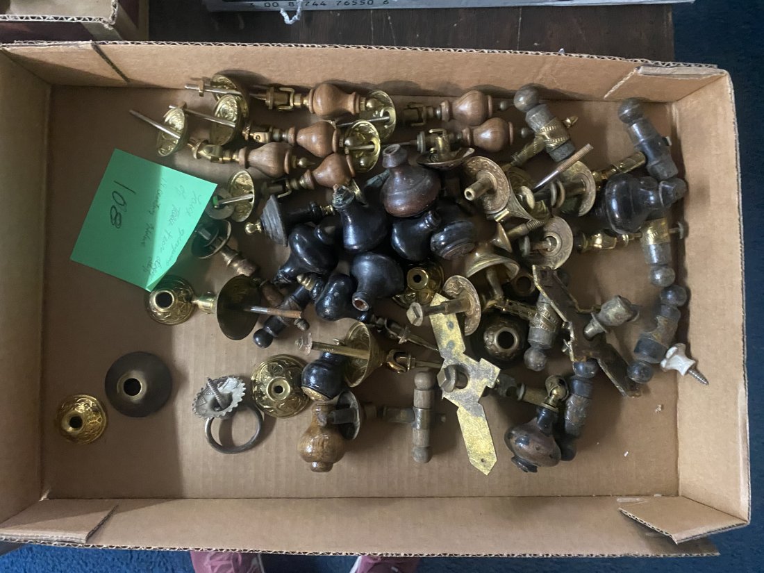Grouping of 19th Tear Drop Pulls: Includes tear drop pulls and other hardware.