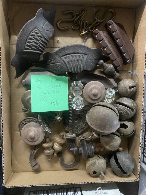 19th Century Hardware.: Inlcudes Locks, Bells, wooden pulls, plus.
