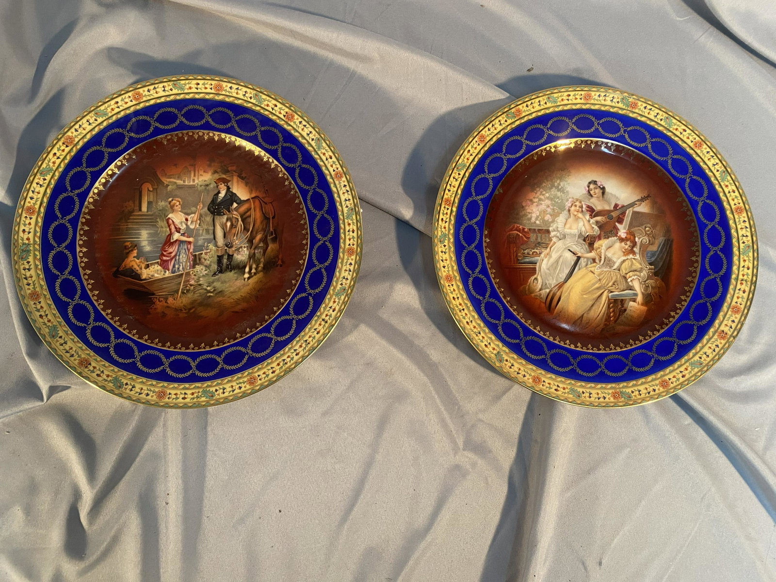 Pair of Bavarian Decorated Plates: 11"W. Good condition