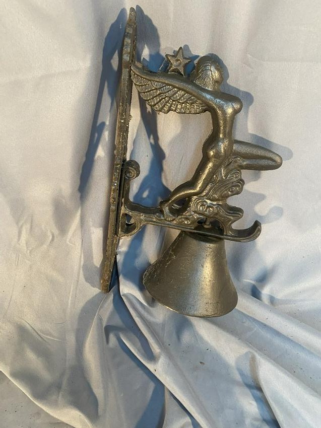 Art Nouveau Figural Style Bell: Missing ringer. 15"H.