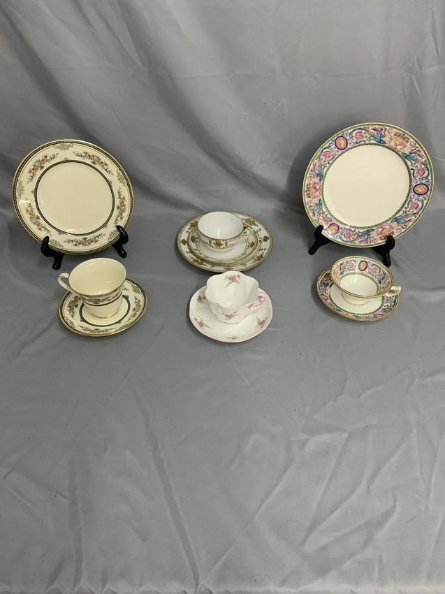 Hand Painted China Mintons and Shelly: Lot consists of 2 Mintons trios, 1 is an early pattern and a Shelly cup and saucer. No damage noted