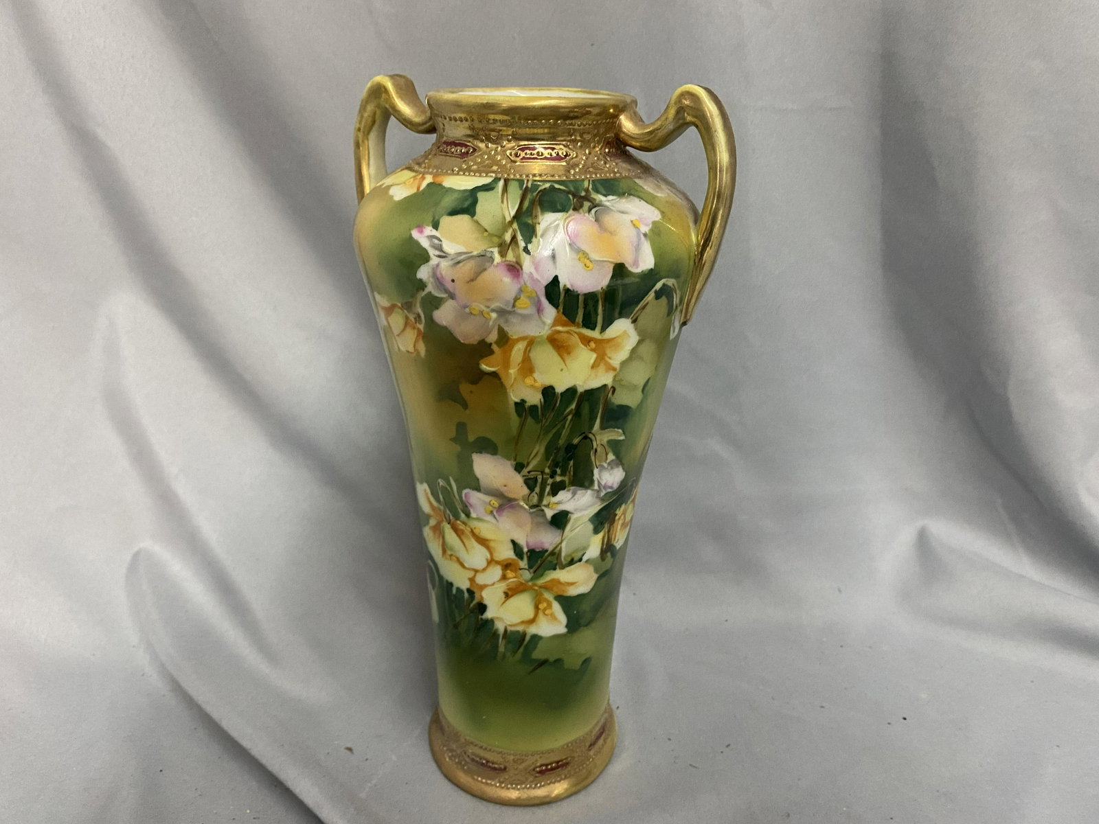 Nippon Vase: Heavy gold, 10"H, good condition.