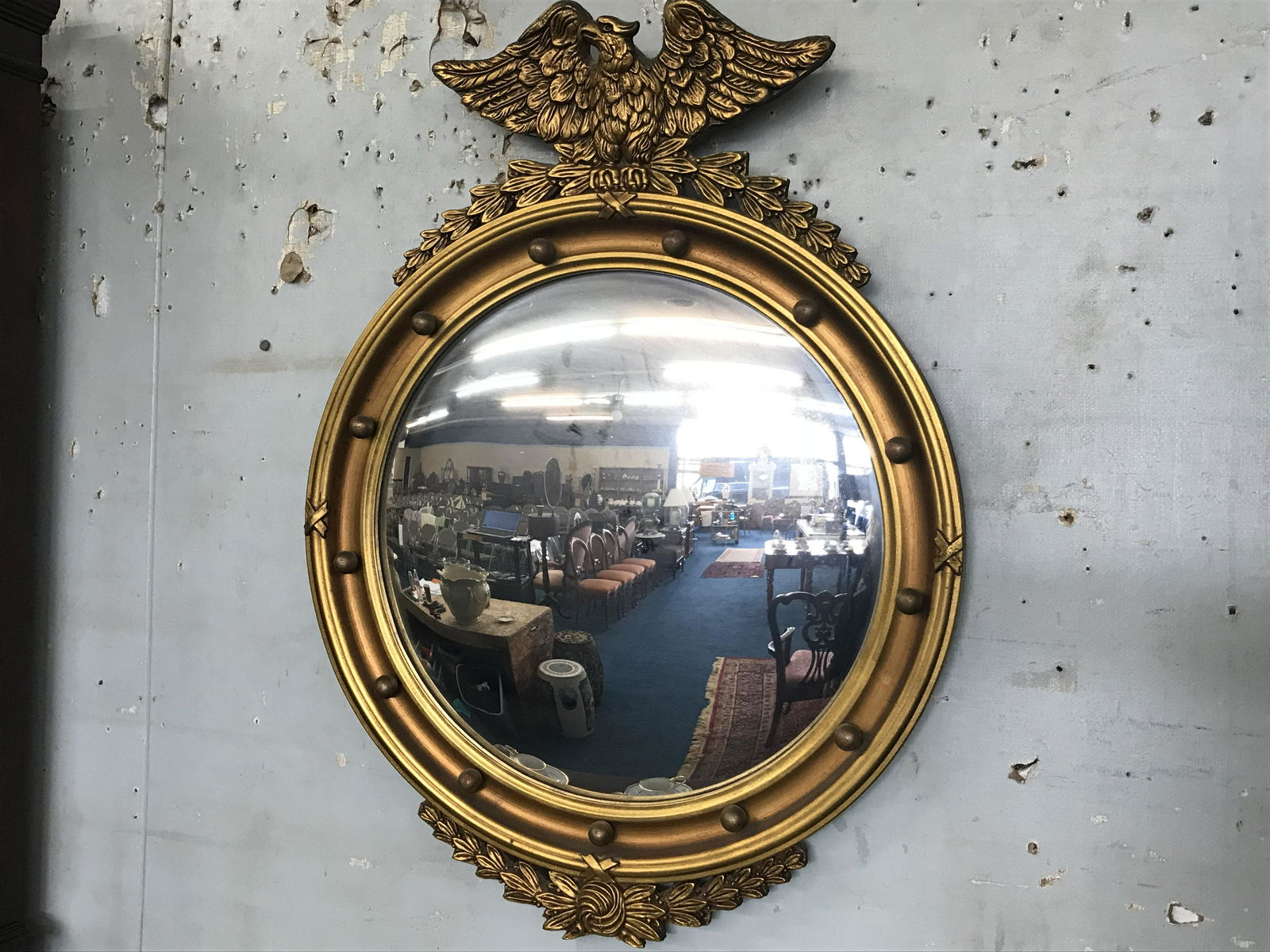 Convex Mirror: 22"W x 30"H. No defects noted. Eagle crest.
