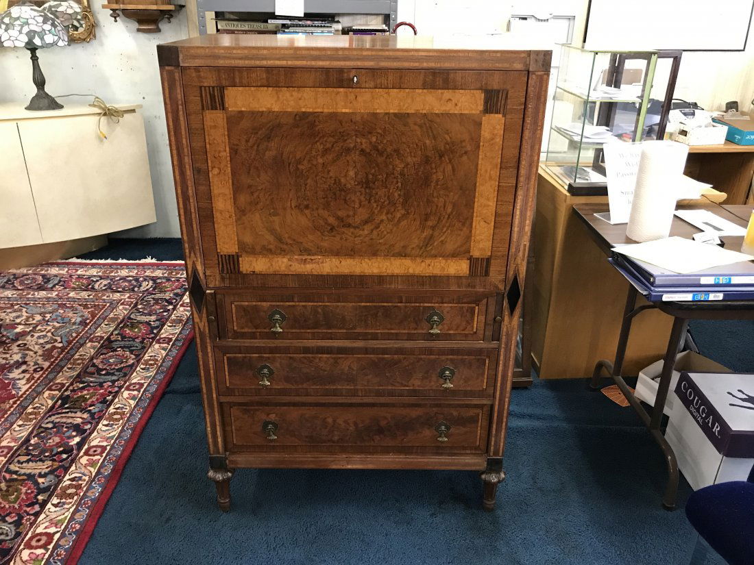 Antique French Fall Front Inlay Desk (1 of 3)