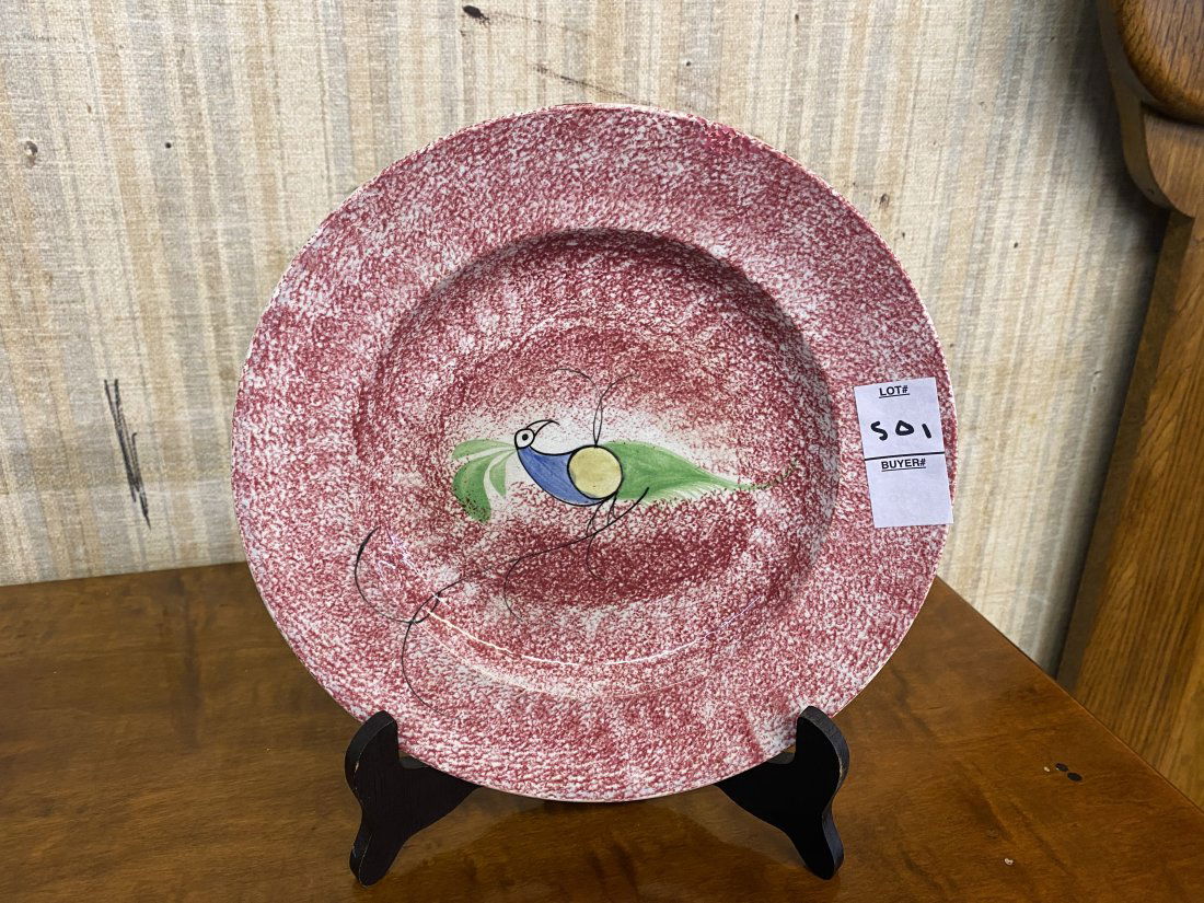 Antique Spatterware Peafowl Plate (1 of 3)