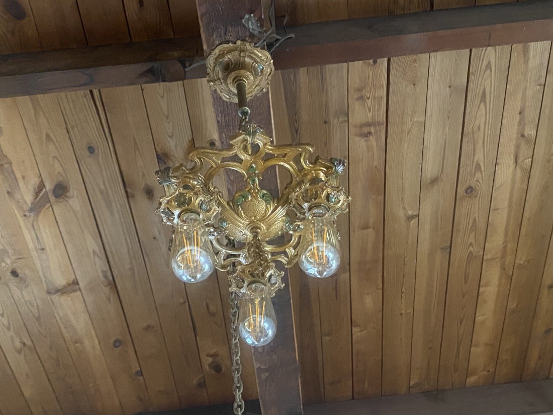 Hand Painted Art Nouveau Hanging Fixture: 15"W