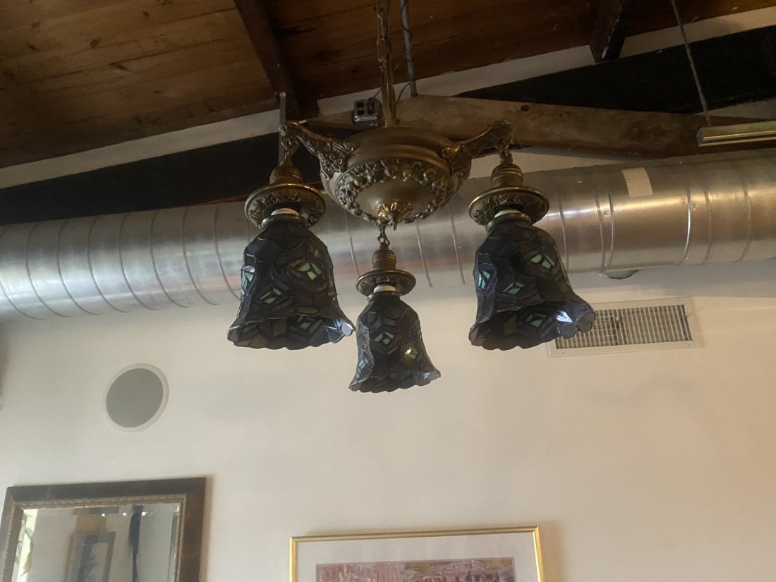 Art Nouveau Hanging light w/ Leaded Shades (1 of 1)