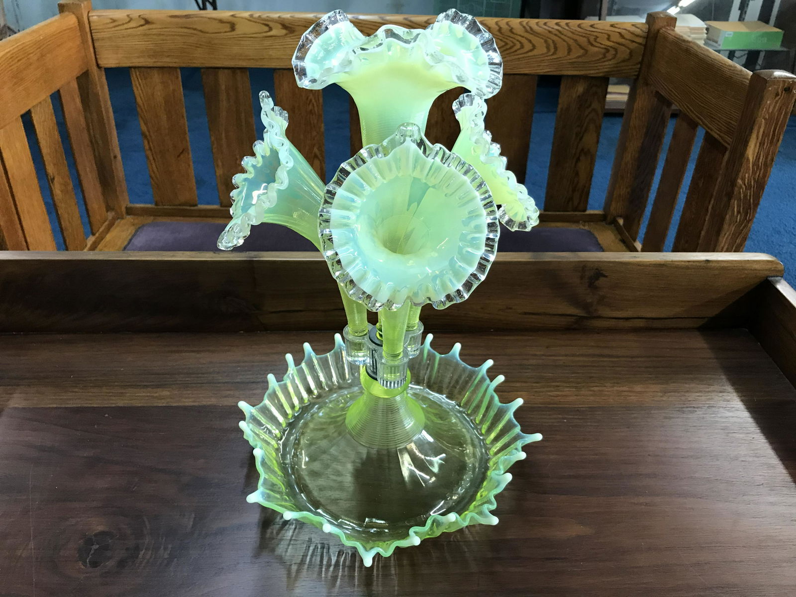 Victorian Vaseline Glass Fluted Epergne (1 of 6)