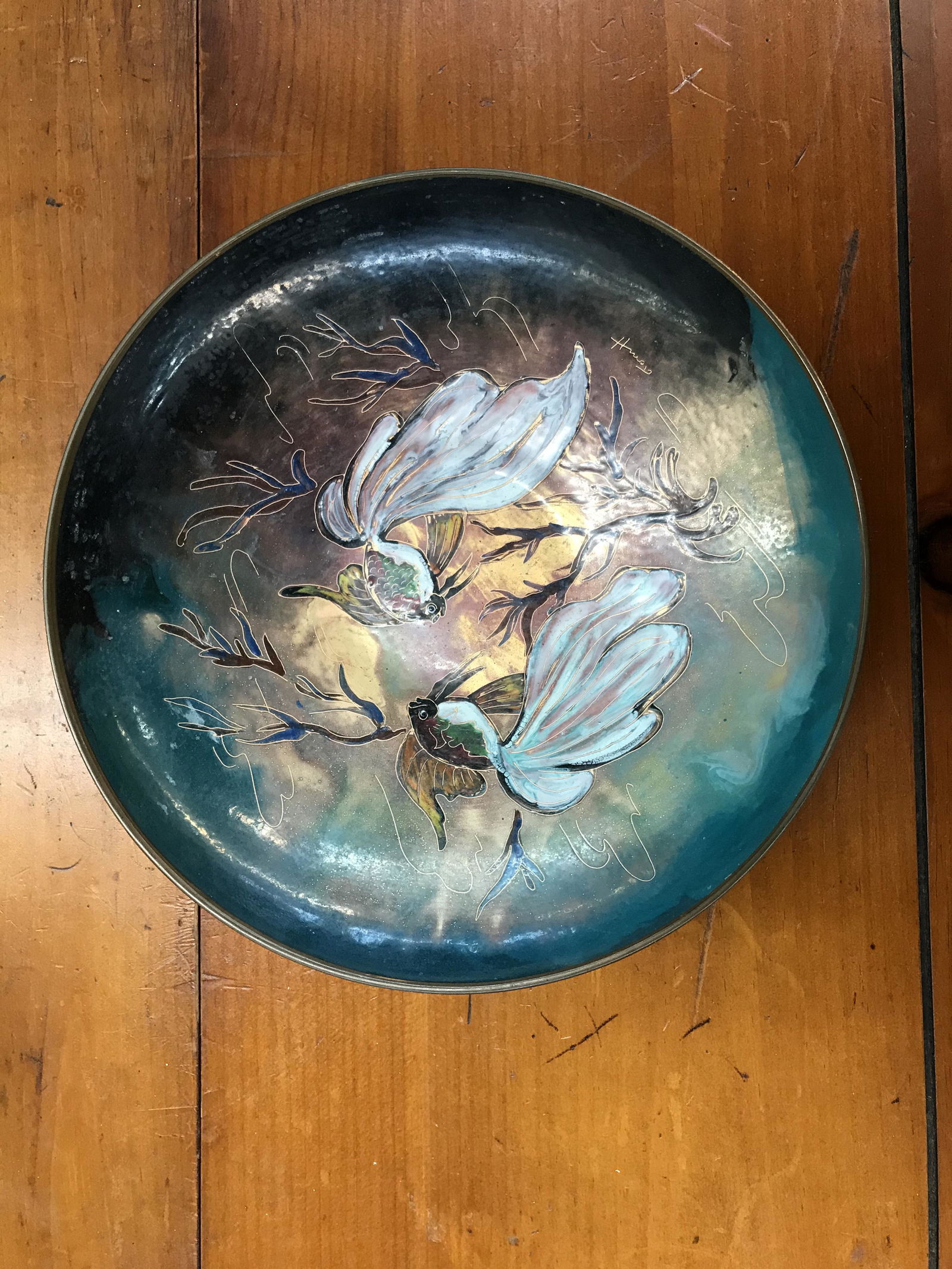 Oriental Enamel Painted Copper Bowl (1 of 2)