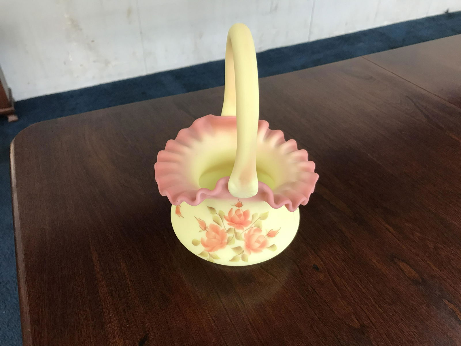 Fenton Burmese Hand Painted Basket (1 of 3)