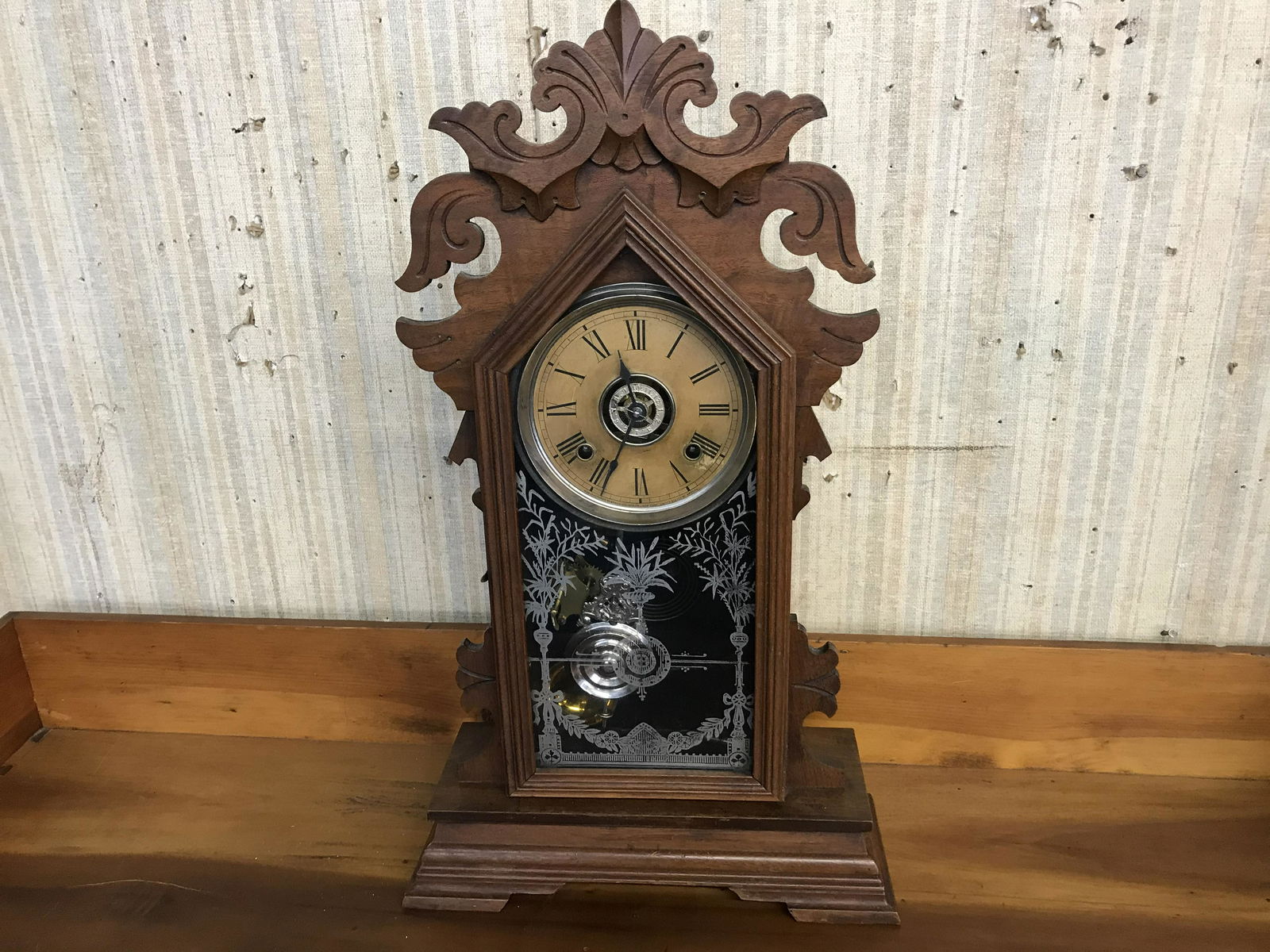 Antique Victorian Walnut Mantle Clock w/ Alarm (1 of 2)